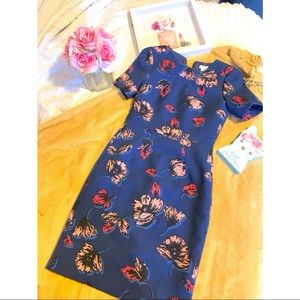 J. Crew - Short Sleeve Floral Print Knee Length Dress-Fitted at waist